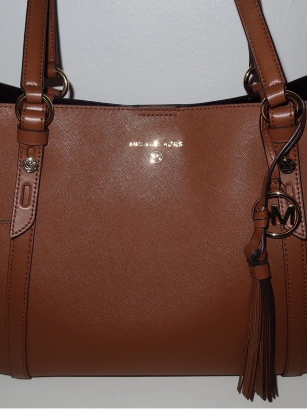 Michael Kors Brown Saffiano Shoulder Tote with Tassel Charm